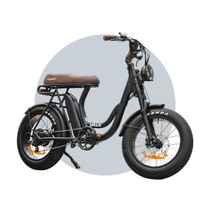 VALK Nomad Electric Fat Tyre Bike, 350W, 32km/hr, Throttle ebike, Disc Brakes, Step-Through Alloy, Shimano 7 spd, 20x4" Kenda Tyres, Suspension, Black image 1